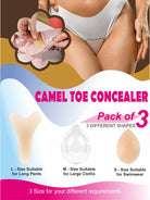 Three different shaped camel toe concealers.