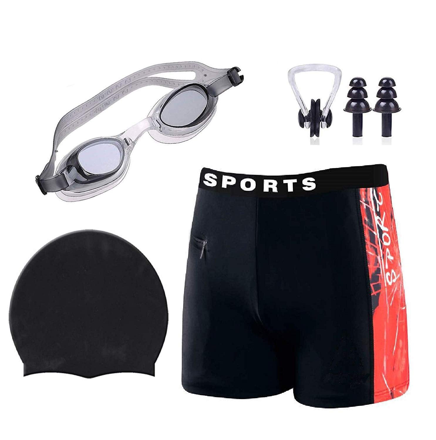 Poftik Men Swimming Costume Free Size Complete Swimming Kit with Cap a