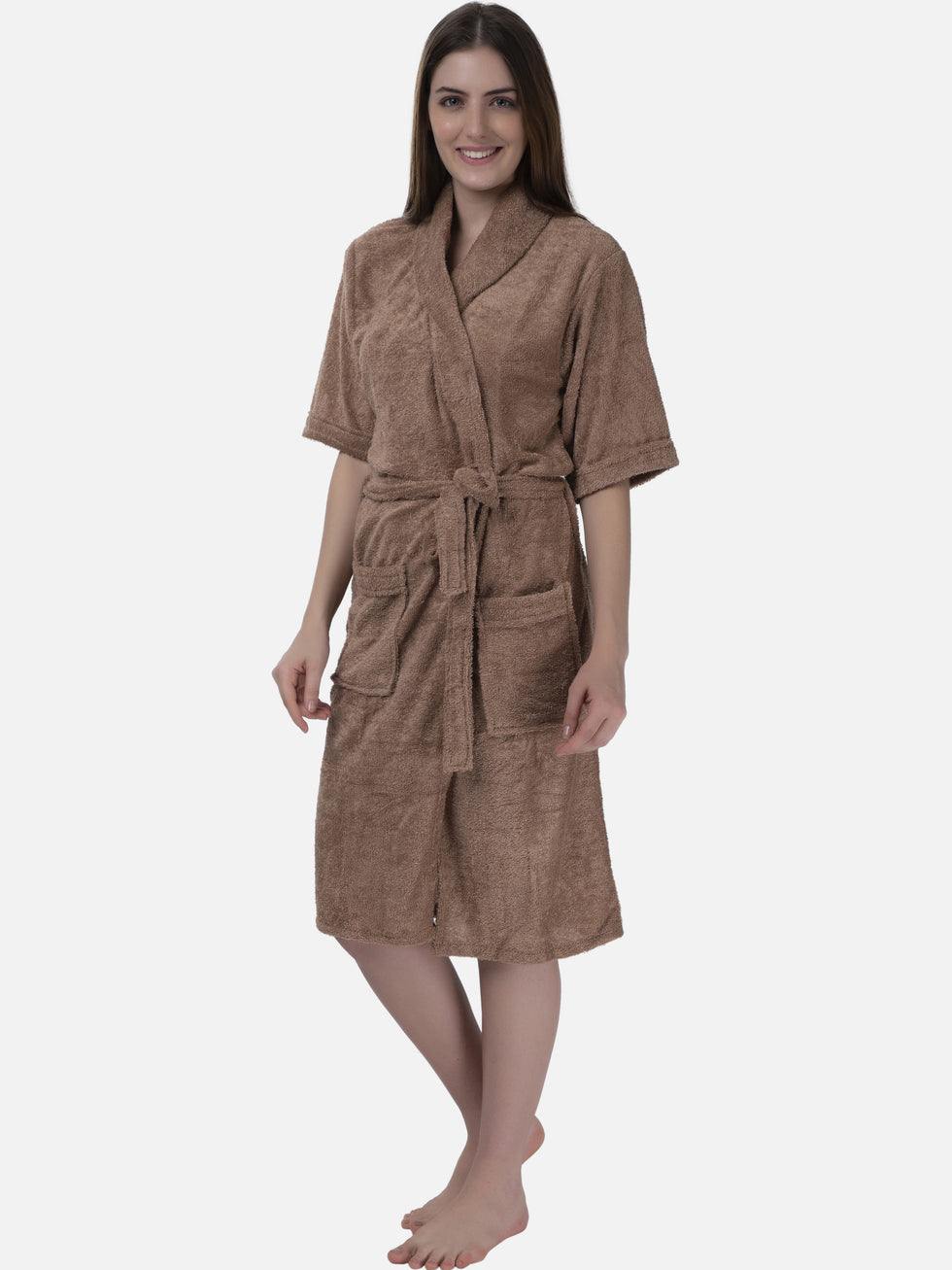 Poftik 3\4 sleeve 1 Bathrobe , 1 Towel , 1 Hand towel , 1 Pair Spa Slipper bathrobe Set (free size, for women) (4 piece sets) Blue.
