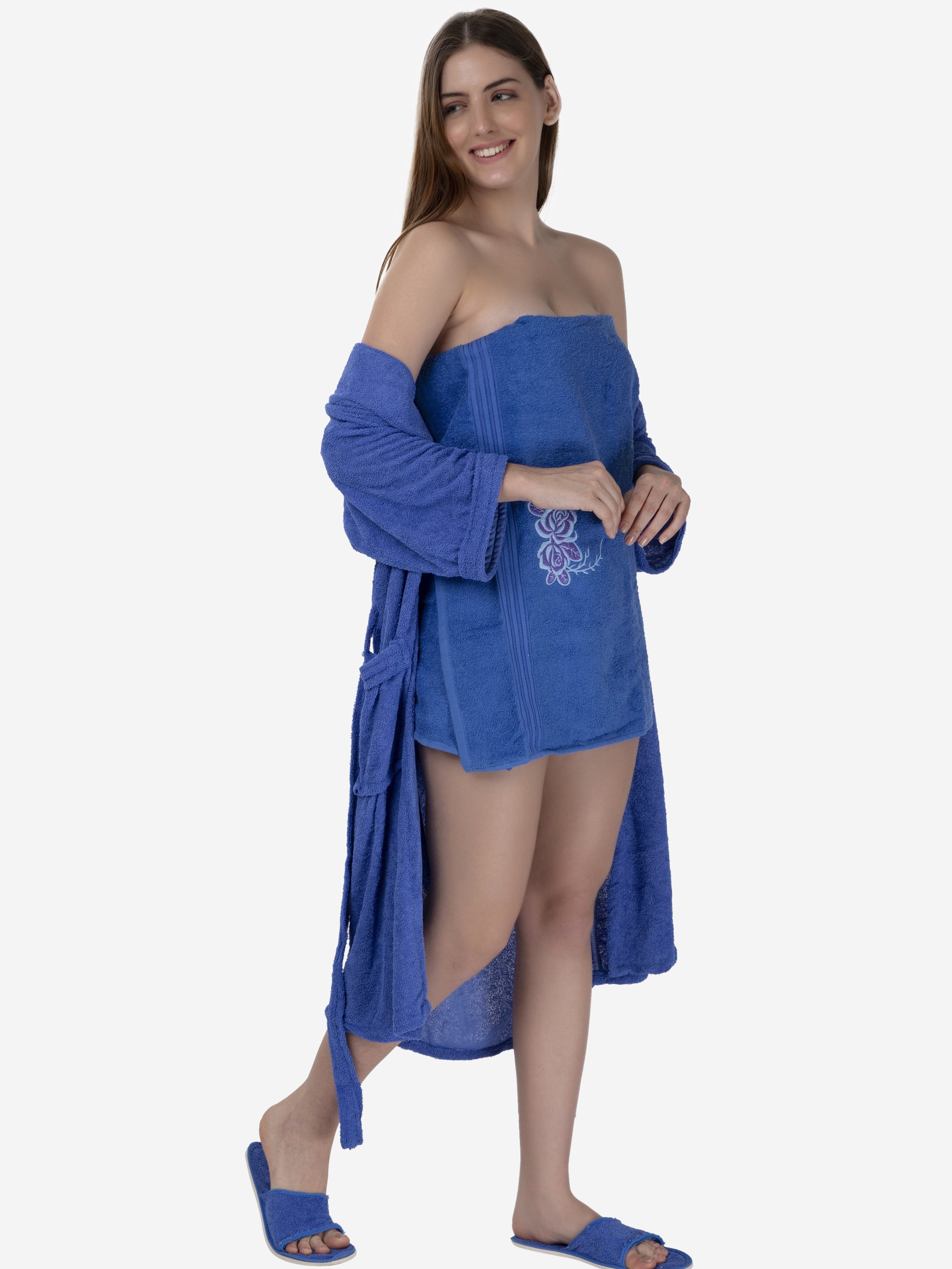 Bath Robe Set Shop Blue Bath Robe, Towel, Bath Slliper Set Poftik