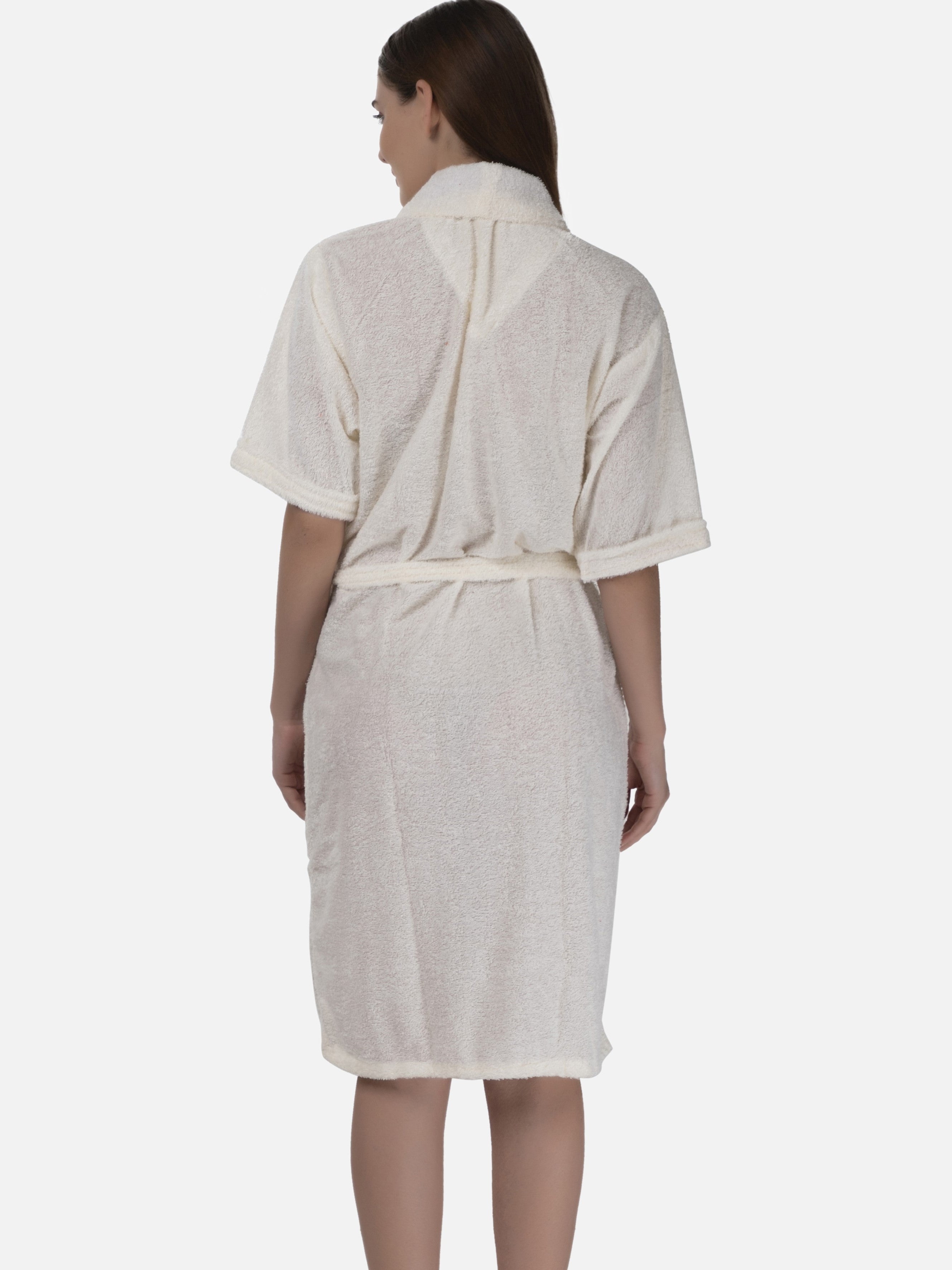 Poftik White 4Pc Bathrobe Set for Women Free Size 3\4 sleeve 1 Bathrobe, 1 Towel, 1 Hand towel, 1 Pair Slipper