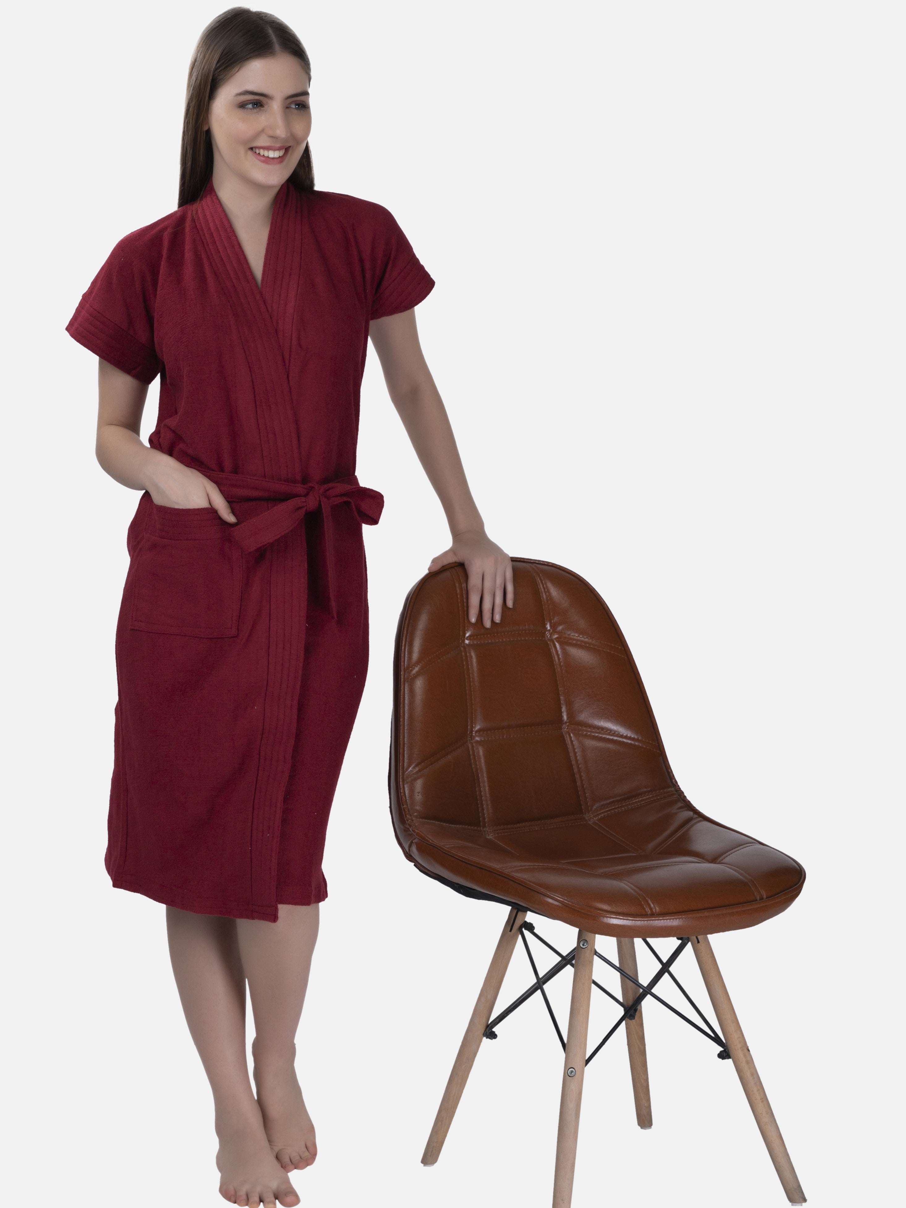 Buy Maroon Bathrobe Online - Towel Bath Gown for Women – Poftik