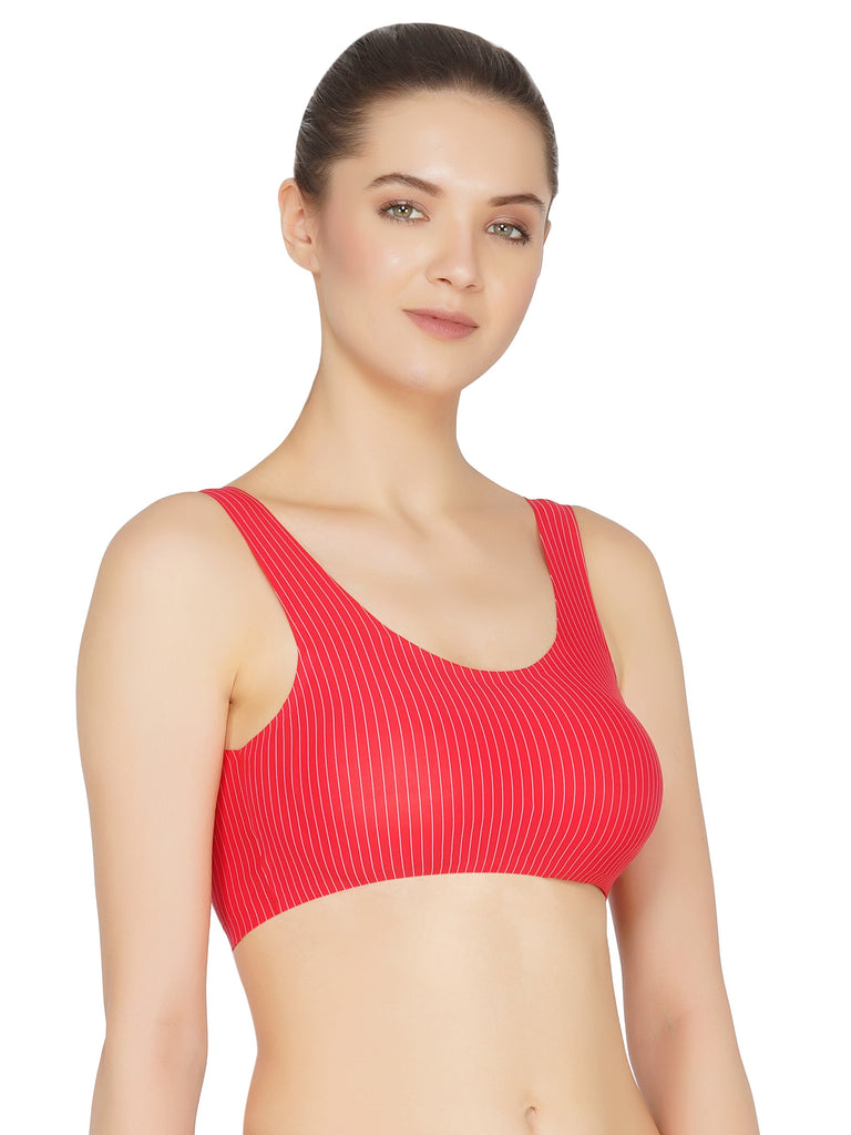 Poftik Medium Impact Padded Sports Bra Hock Closure Strips Print Noodle Straps